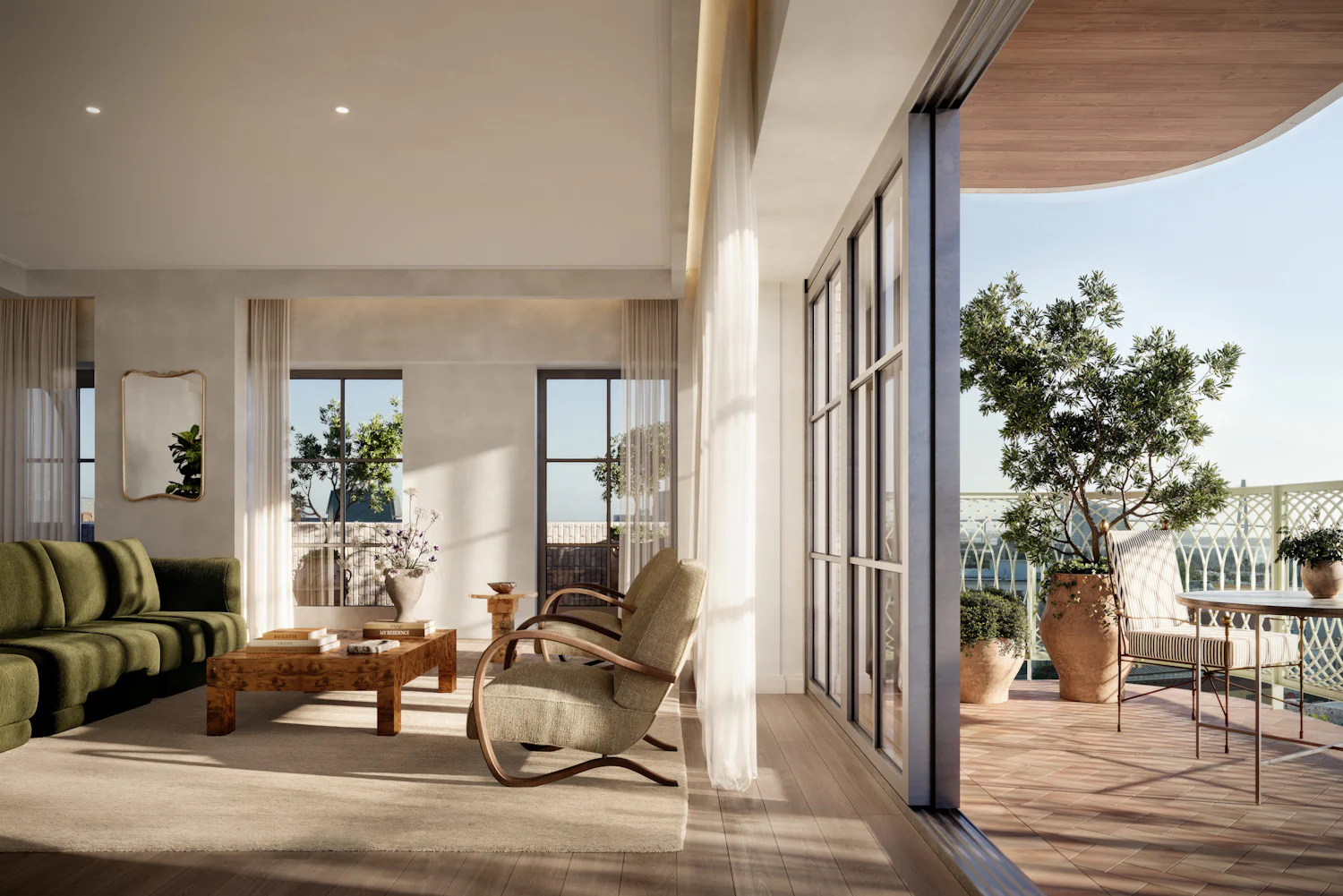 Four Seasons Hotel and Residences Living Room with Balcony in Charleston, SC  designed by Morris Adjmi Architects