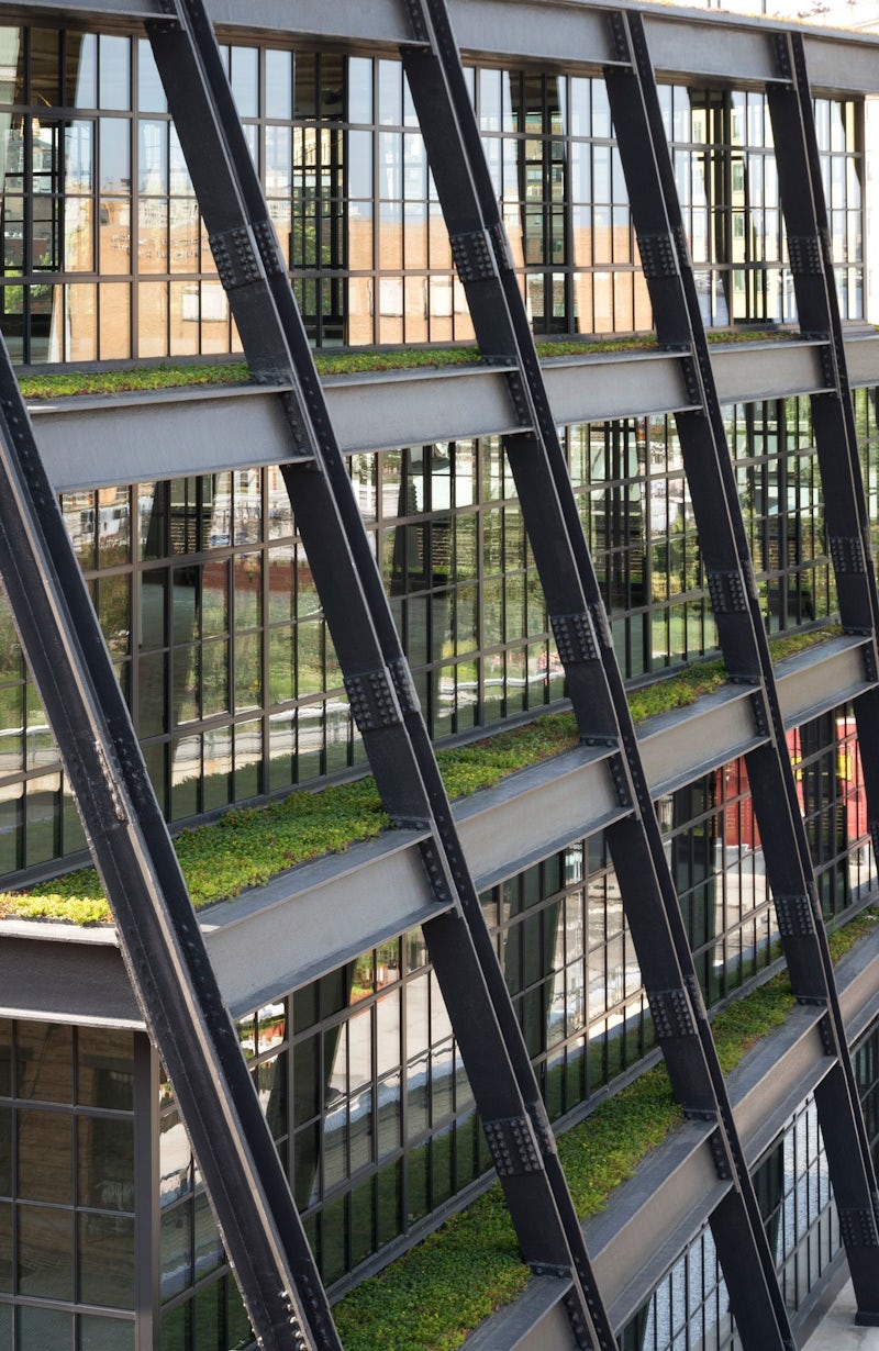 Native planting and industrial railroad trestles